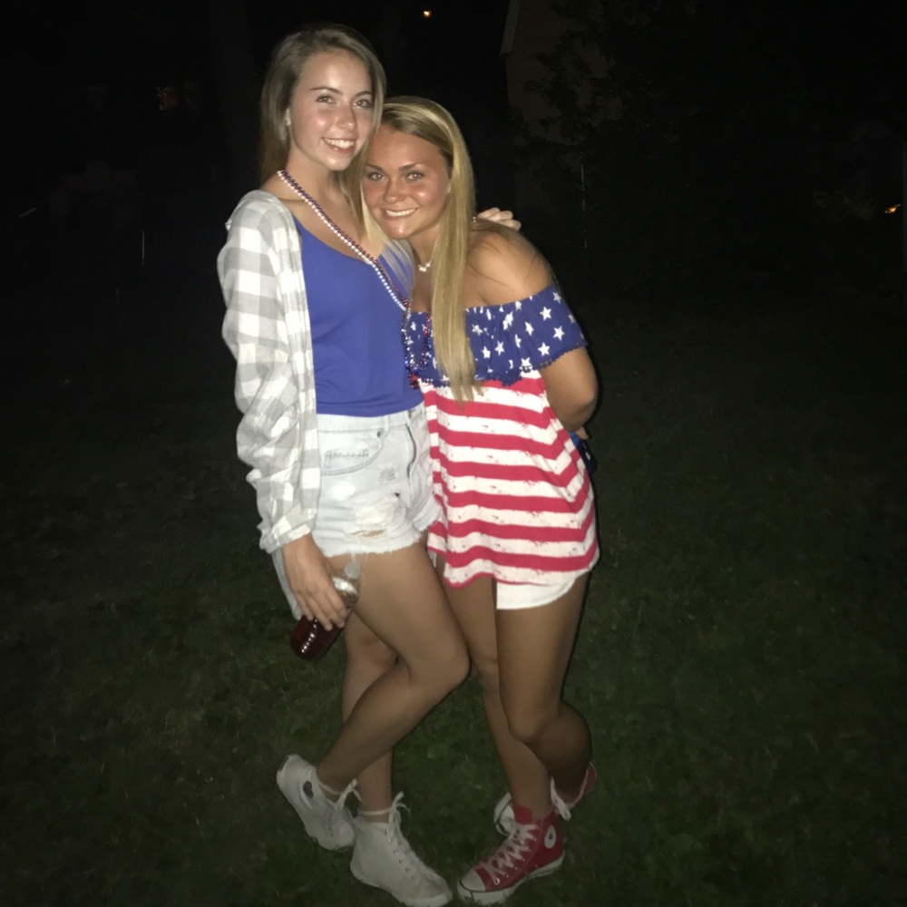 American flag off the shoulder top
